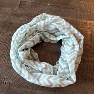 Infinity scarf. White, teal and gray.